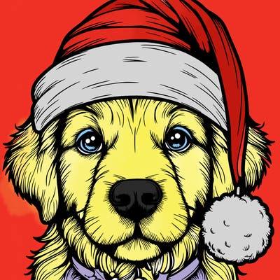 realistic dog with a christmas hat