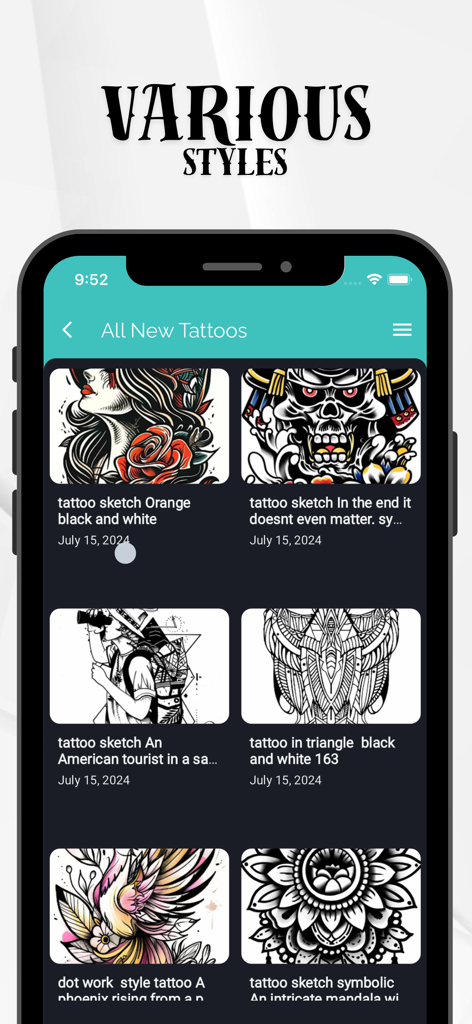 Tattoo Design AR Art Drawing - A gallery of various tattoo designs and styles inside the Tattoo Design AR Art Drawing app