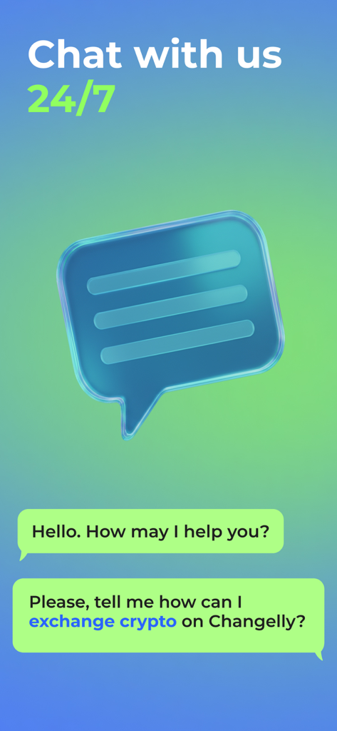 Changelly Exchange・Buy Crypto - Interfaccia di chat del supporto clienti 24/7 dell'app Changelly