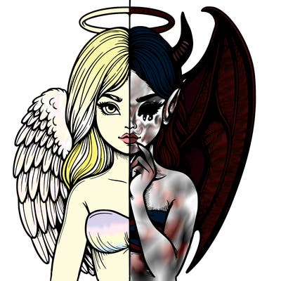 realistic angel half demon