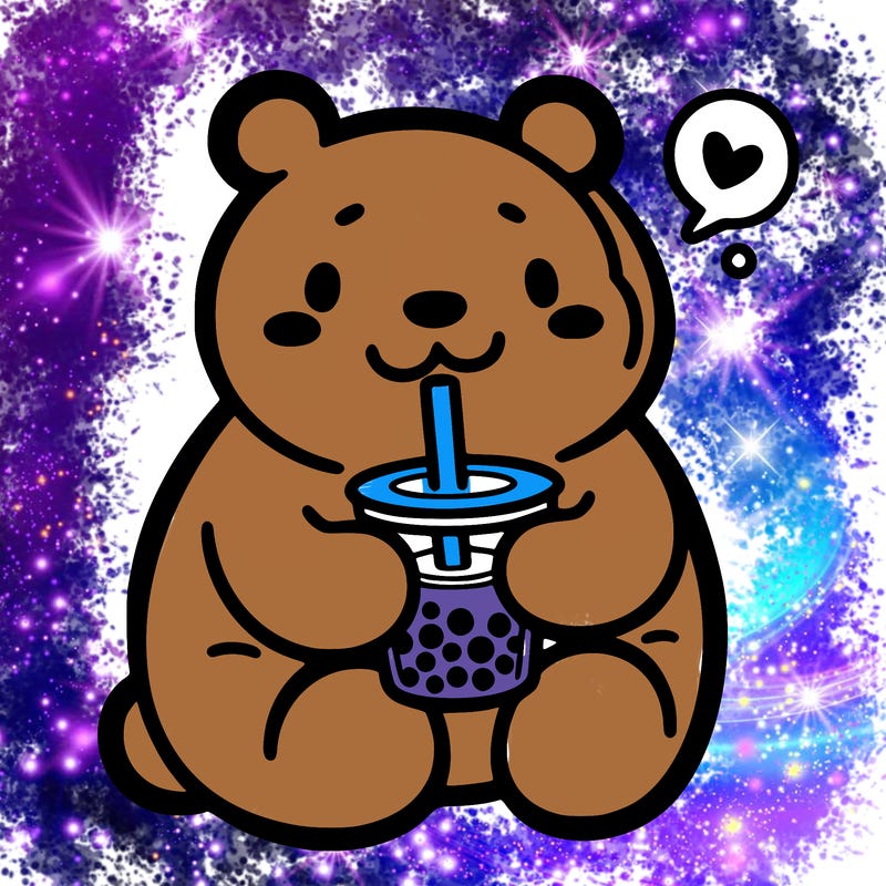 bear drinking boba tea
