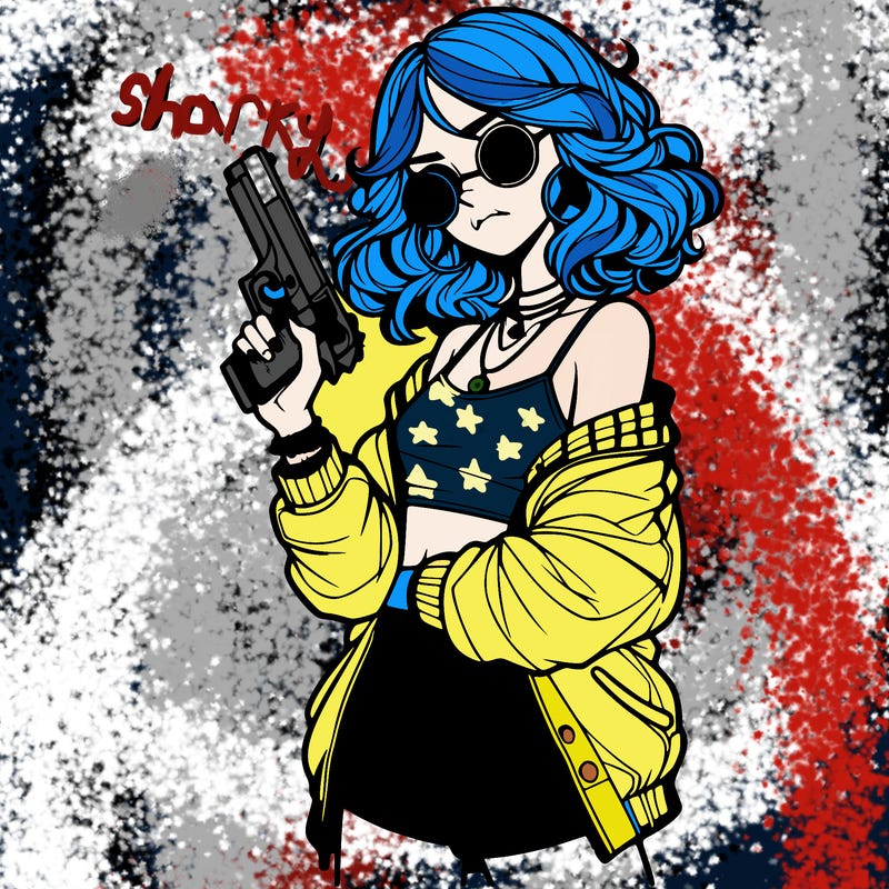 stylish teenage girl with gun