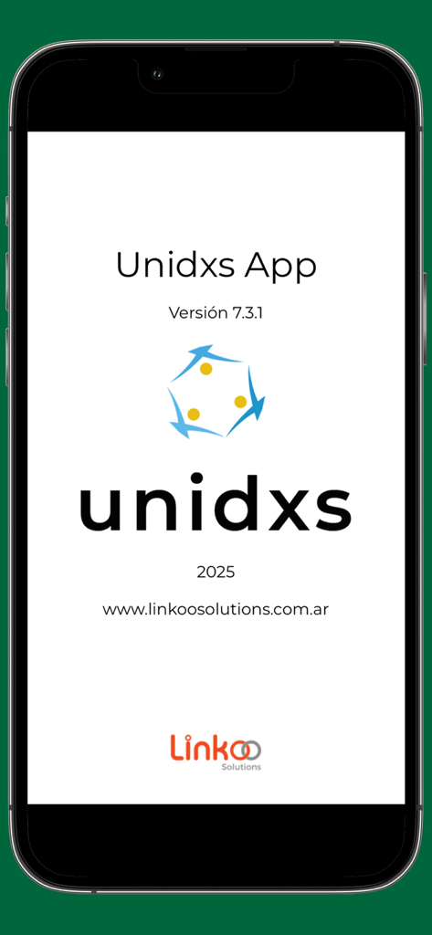 Club Banco Provincia La Plata - Pantalla de inicio de la app Unidxs para Club Banco Provincia La Plata mostrando el logo e información de la versión.