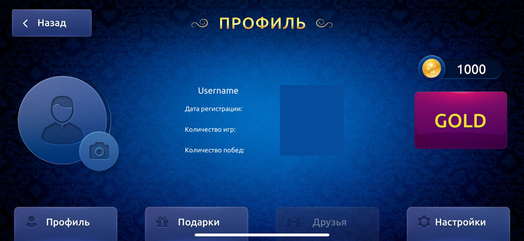 Seka card game user profile interface showing player statistics and game currency
