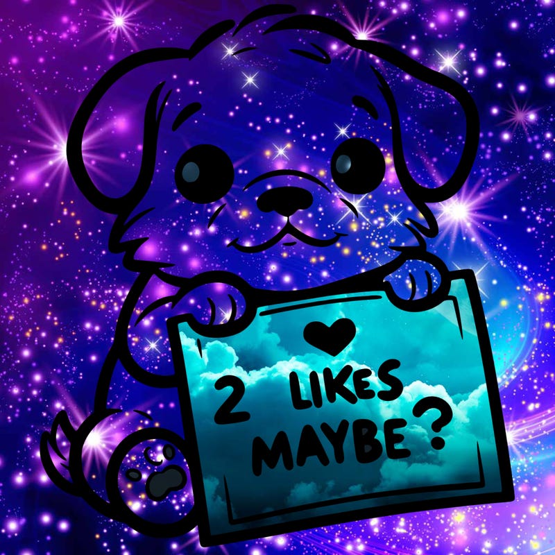 a puppy holding a sign that says 2 likes maybe?