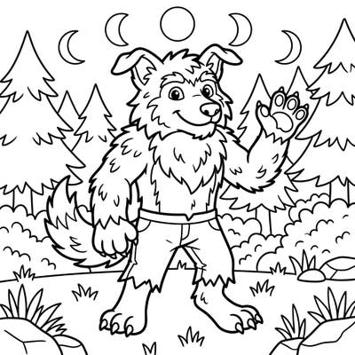 Embark on a mythical coloring adventure with this friendly werewolf, ready to greet you from the magical forest. This exciting page is perfect for young artists eager to bring a fantasy creature to life.