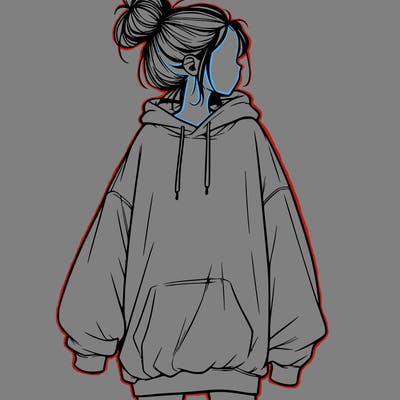 realistic girl with a oversized sweatshirt on and a bun
