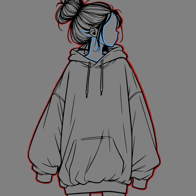 realistic girl with a oversized sweatshirt on and a bun