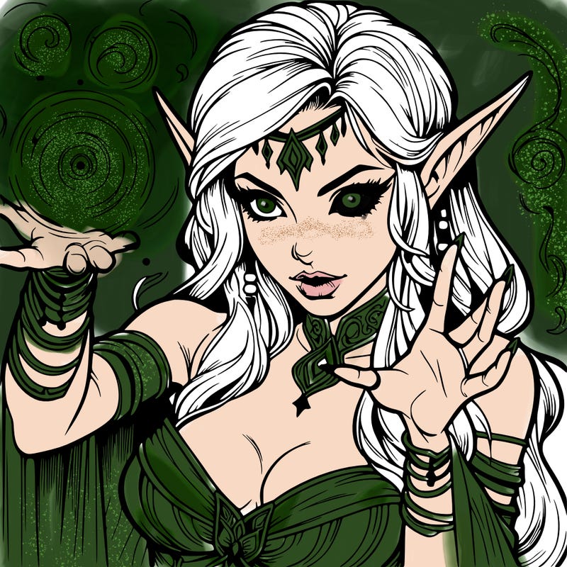 realistic scary beautiful elf sorceress casting spell