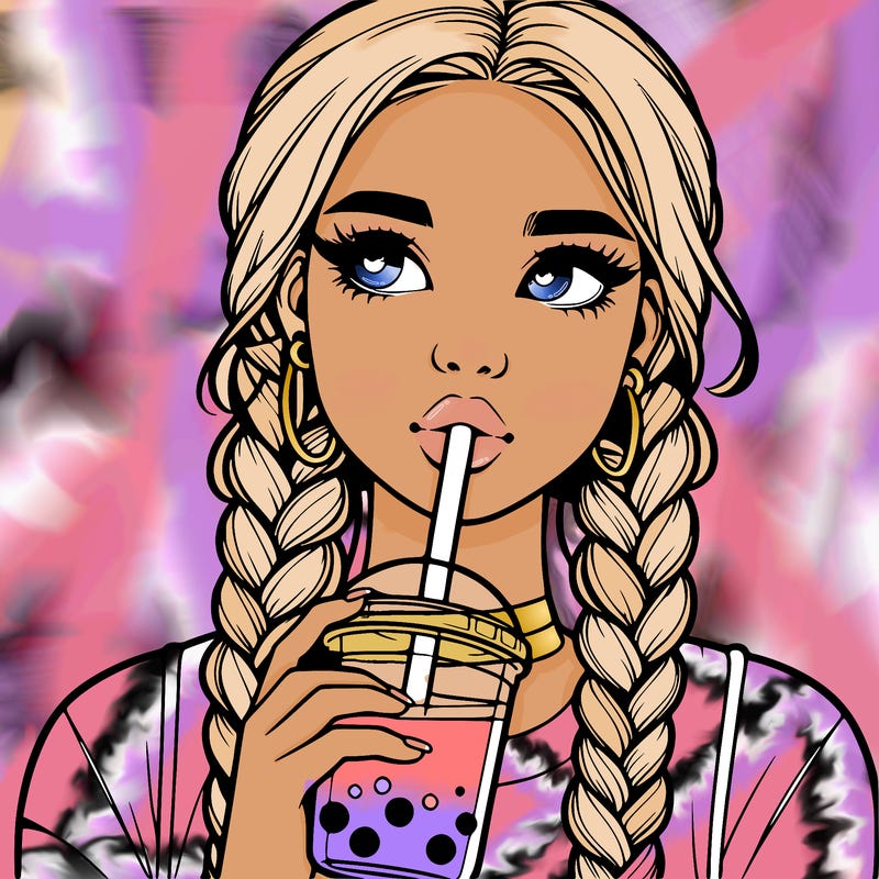 realistic girl with braided hair drinking boba