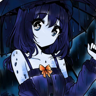 pretty anime girl in the rain