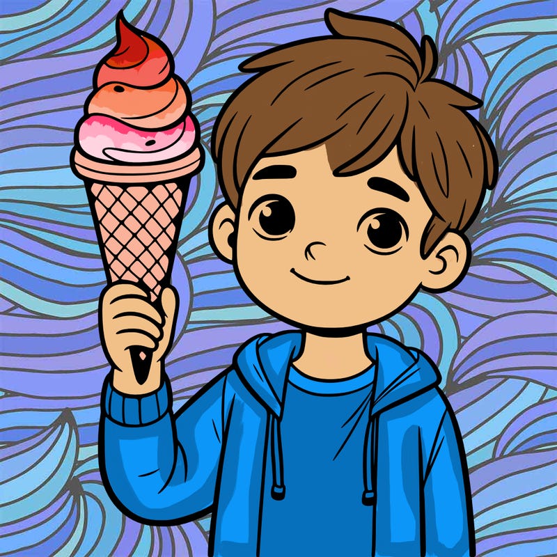 little boy holding a large ice cream cone.