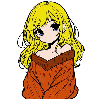shy pretty girl wearing a sweater that is falling off one shoulder portrait