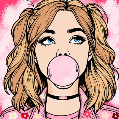 realististic girl blowing bubble -gum