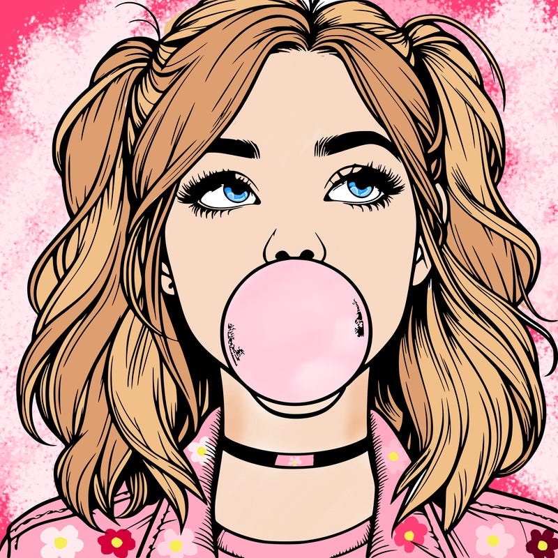 realististic girl blowing bubble -gum