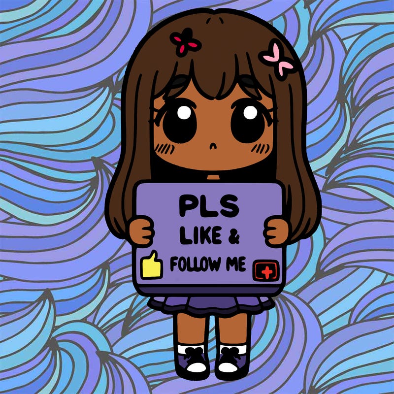 girl holding a sign that says pls like and follow me