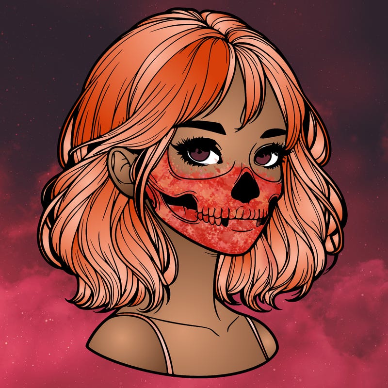 realistic girl with skull