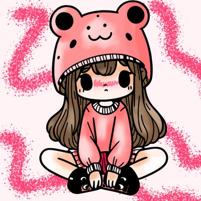 a girl wearing a frog hat and some frog socks