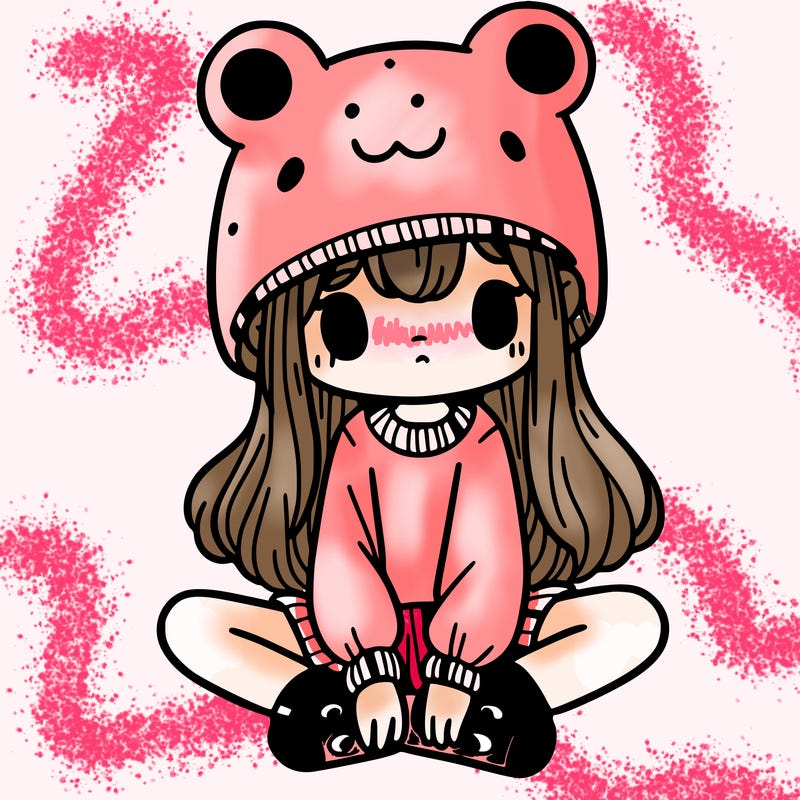 a girl wearing a frog hat and some frog socks