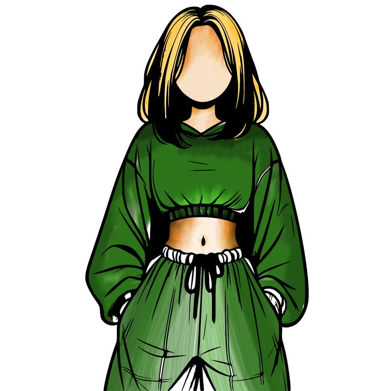 realistic girl faceless with baggy pants and a crop top