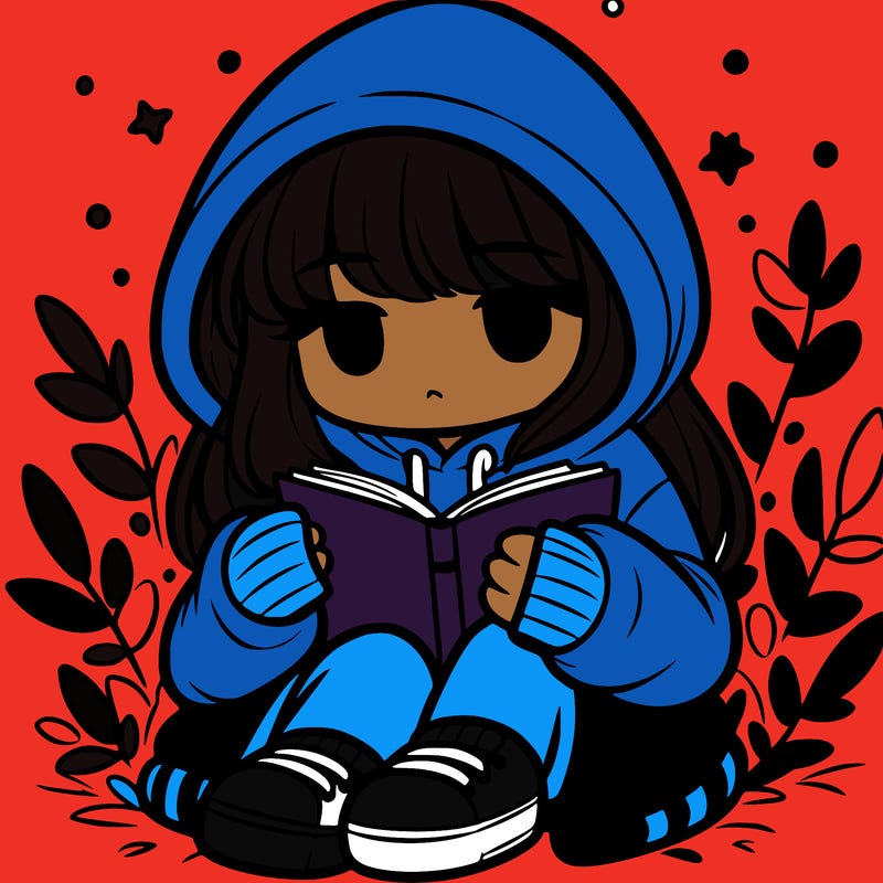 girl in oversized hoodie reading a book