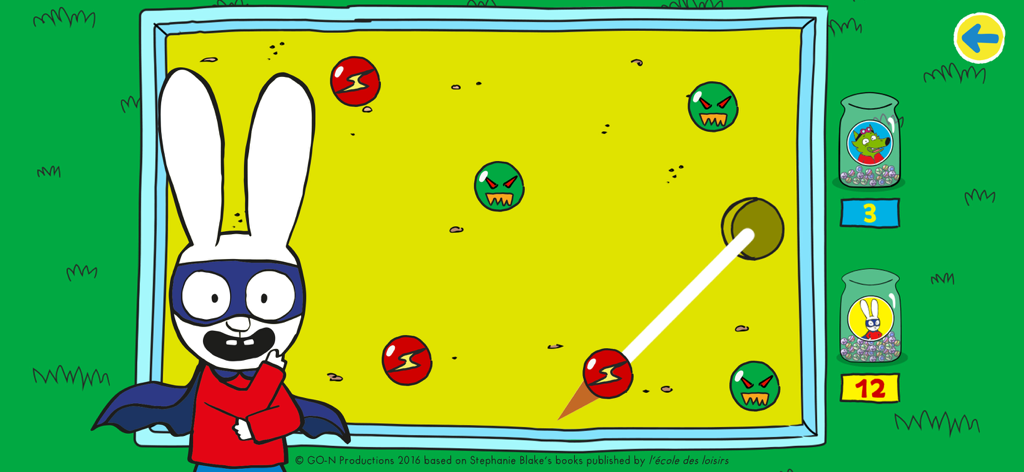 Simon Super Rabbit Vs Pr. Wolf - スーパーサイモンがウルフィー先生とビー玉チャレンジゲームで対戦する様子