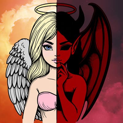 realistic angel half demon