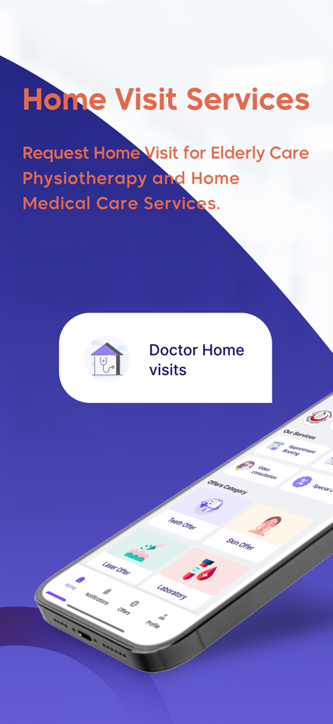 Hakeem - حكيم - Hakeem app interface for requesting medical home visits for elderly care and physiotherapy