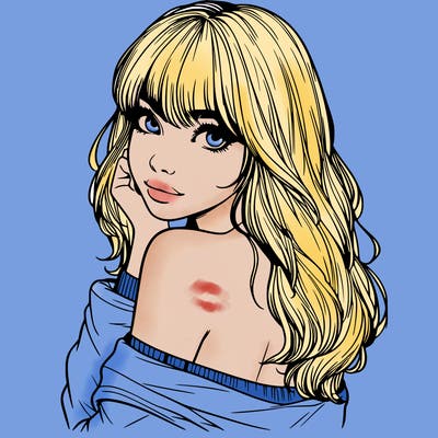 realistic girl with bangs looking over her shoulder