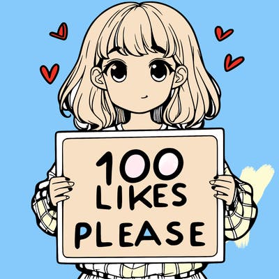 a girl holding a sign saying 100 likes please