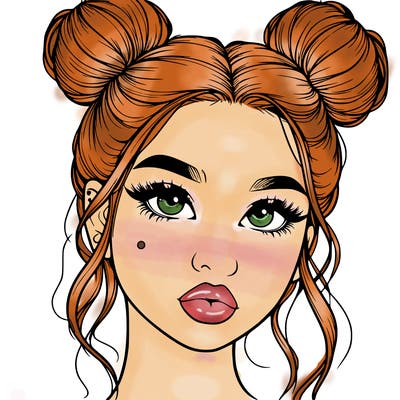 realistic girl with two buns on her hair and lips