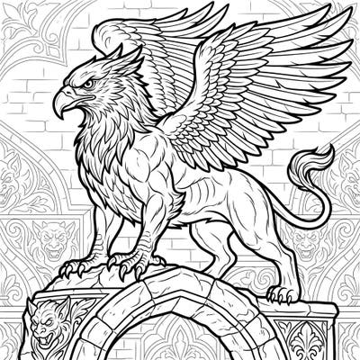 Explore the world of mythical creatures with this stunning griffin gargoyle coloring page, crafted with clear outlines and mature themes for seniors. It's the perfect way to unwind and engage your creativity.