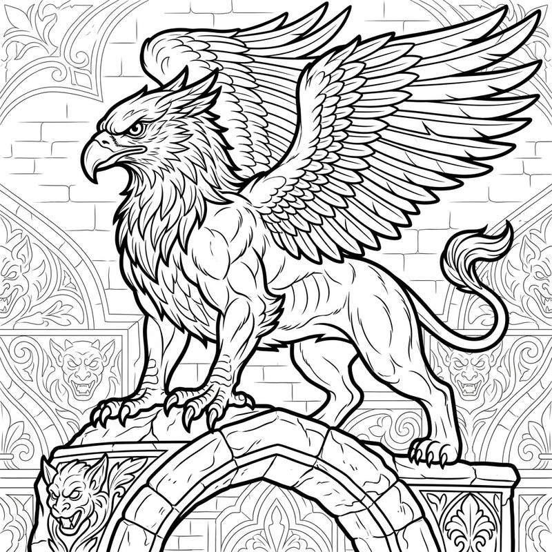 Explore the world of mythical creatures with this stunning griffin gargoyle coloring page, crafted with clear outlines and mature themes for seniors. It's the perfect way to unwind and engage your creativity.