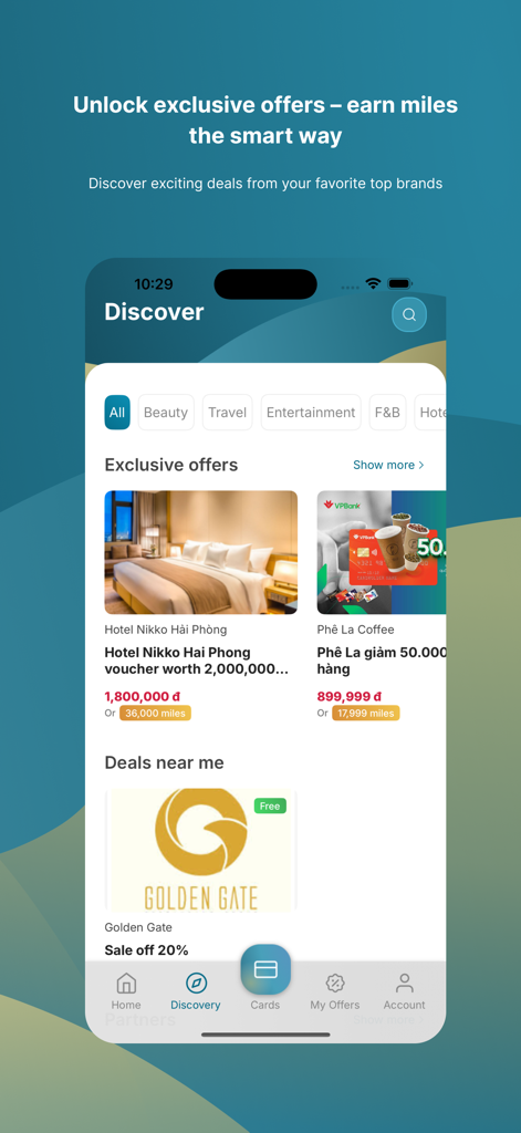 Lotusmiles - Vietnam Airlines - Lotusmiles app discovery screen showing exclusive lifestyle offers and rewards