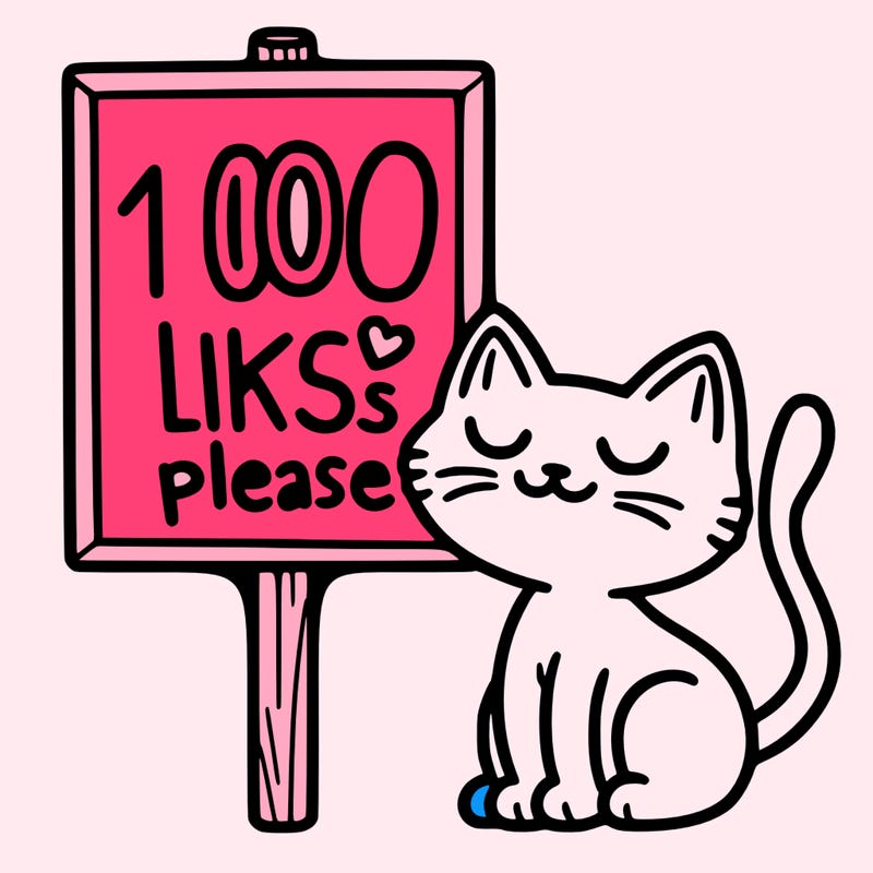 a cat next to a sign that says 100 likes please