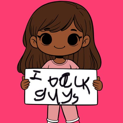 girl holding lank sigh