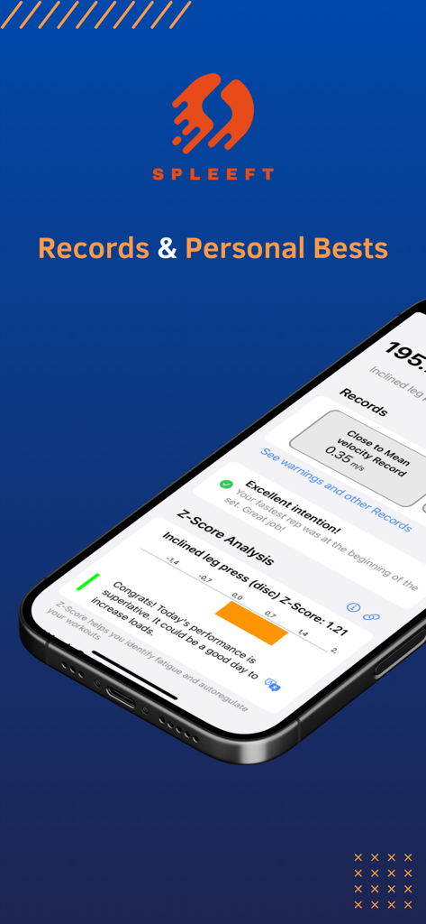 Spleeft - Spleeft app interface showing records personal bests and Z-score analysis for weightlifting performance