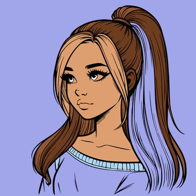 realistic girl with a high ponytail