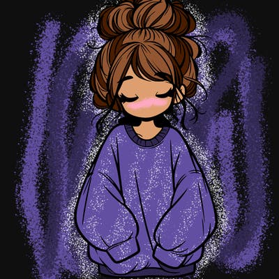 girl with baggy sweatshirt and messy bun