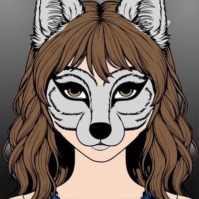 realistic girl with therian wolf mask