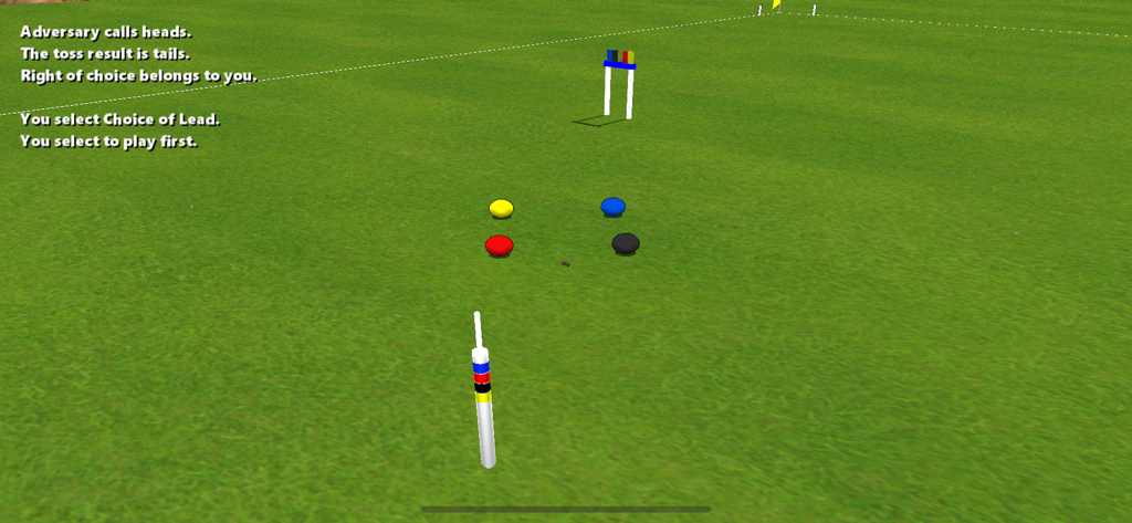 Croquet Pro 2 - A gameplay screenshot of Croquet Pro 2 showing a 3D croquet court with four colored balls and a wicket