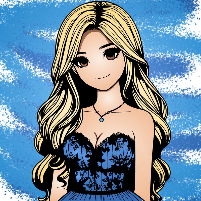 realistic girl with long hair and pretty prom dress