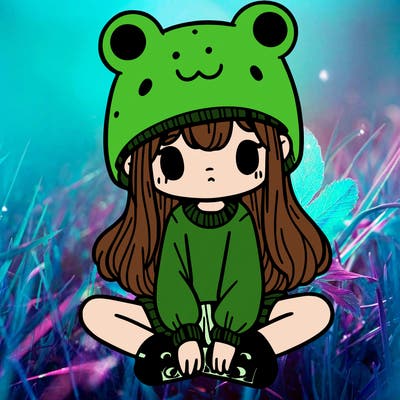 a girl wearing a frog hat and some frog socks