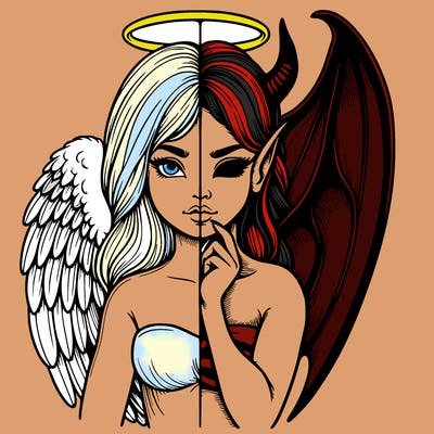 realistic angel half demon