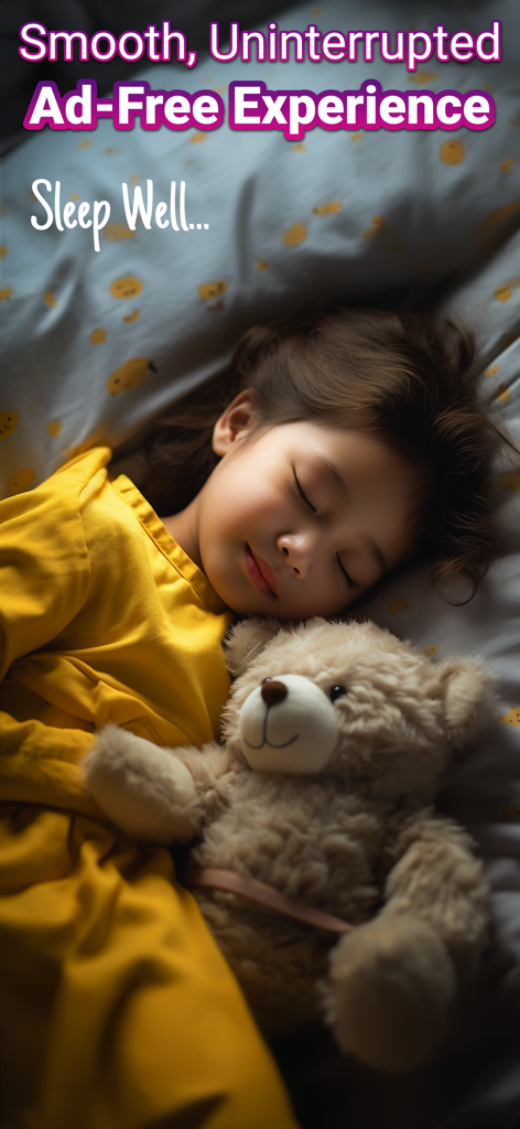 TellPal: Kids Bedtime Stories - Young girl sleeping peacefully with a teddy bear during an ad free bedtime story experience