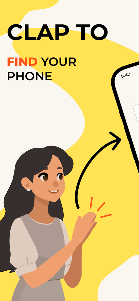 An illustration of a woman clapping her hands to locate her lost phone