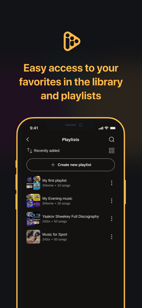 24Six app interface showing the music playlists library with religious and kosher content options