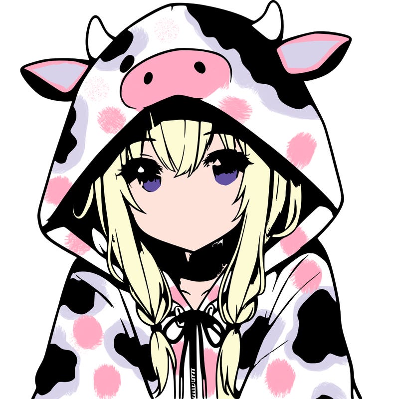 anime girl with cow hoodie