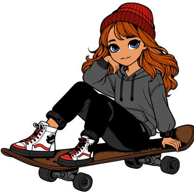 realistic girl with skateboard