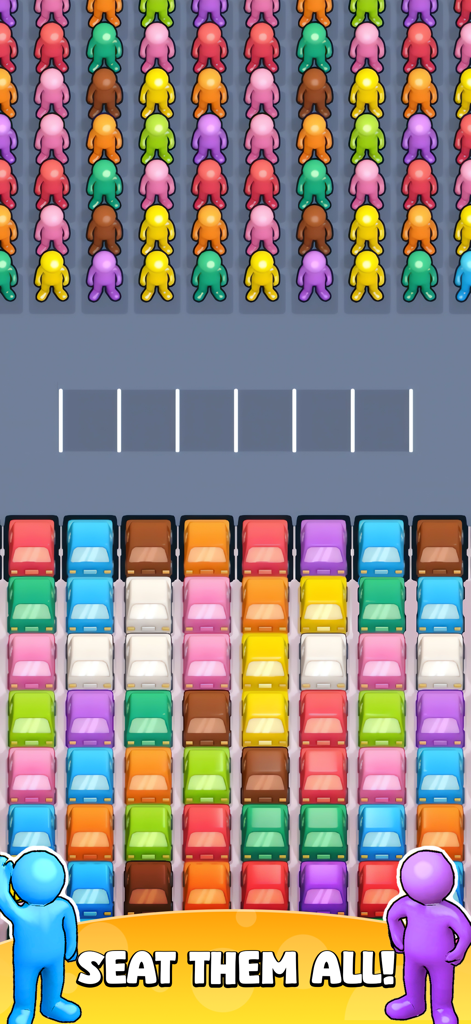 Park Match! - Park Match gameplay showing a car sorting puzzle with colorful vehicles and characters.